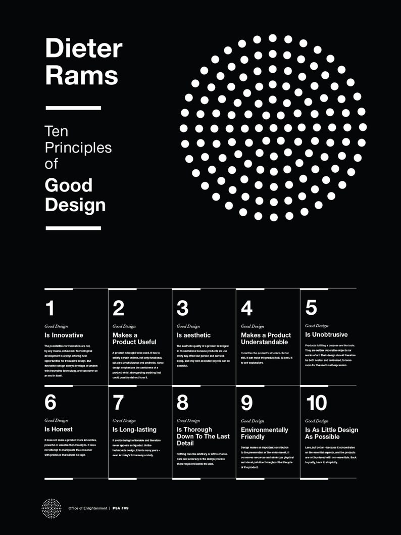Dieter Rams, 10 Principles of Good Design Poster, Helvetica, Typographic, Product Design, Black and White, Modern Art, Print,Architecture image 3