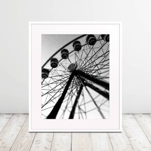 Ferris Wheel, Photo Silhouette, Abstract, Noir, Modern Art Black and White, Poster Art, Photography, Digital Art Print, Free Shipping