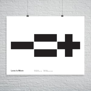 Less Is More Poster, Math Icons, Helvetica, Typographic, Quote, Black and White, Modern Art, Mies van der Rohe, Architecture, Free Shipping