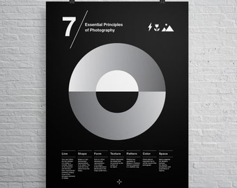 7 Essential Principles of Photography Poster, Helvetica, Typographic, Black and White, Modern Art, Print,Architecture, Home Decor, Camera