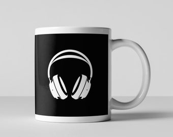 Retro Headphones Coffee Mug, Geometric Coffee Mug, Ceramic Mug, Pattern Coffee Mug, Fun Coffee Mug, Coffee Cup