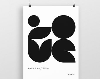bauhaus Love Art Exhibition Poster print modernism modern abstract Fun quote funny cool home office decor graphic design paul rand helvetica
