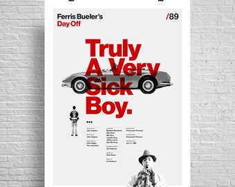Ferris Bueller's Day Off Movie Poster Helvetica Swiss Typographic Style 1990s Pop Culture Steven Soderbergh Print Graphic Design
