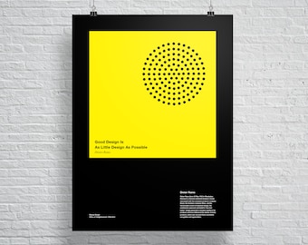 Dieter Rams, Good Design Is As Little Design As Possible Poster, Black, Helvetica, Typographic, Product Design, Modern, Print, Architecture