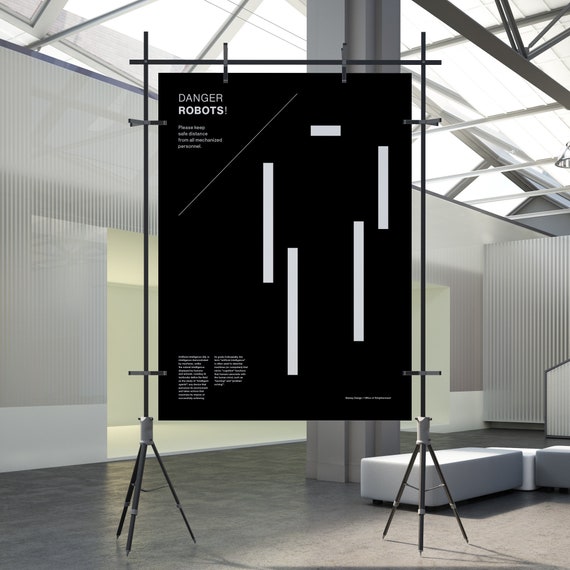 Danger Robots Helvetica Typographic Artificial Intelligence UX/UI Tech AI print art modern Programming minimalist poster graphic design