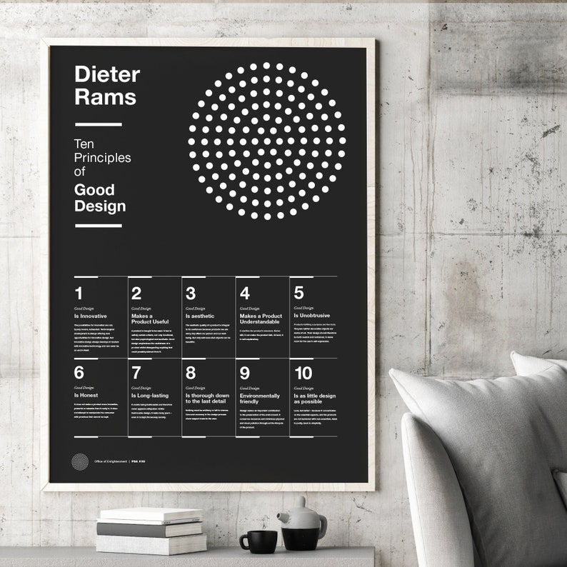 Dieter Rams, 10 Principles of Good Design Poster, Helvetica, Typographic, Product Design, Black and White, Modern Art, Print,Architecture image 2