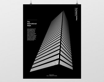 Mies van der Rohe International Style Architecture New York Poster, The Seagram Building Swiss Typographic Black and White Modern Art, Print