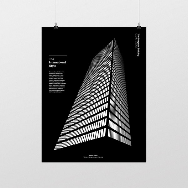 Mies van der Rohe International Style Architecture New York Poster, The Seagram Building Swiss Typographic Black and White Modern Art, Print