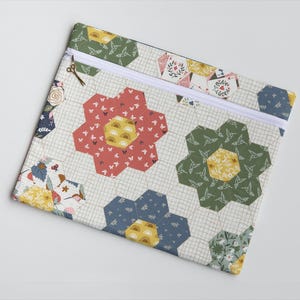 Large floral cross stitch embroidery cotton project bag  flowers pattern