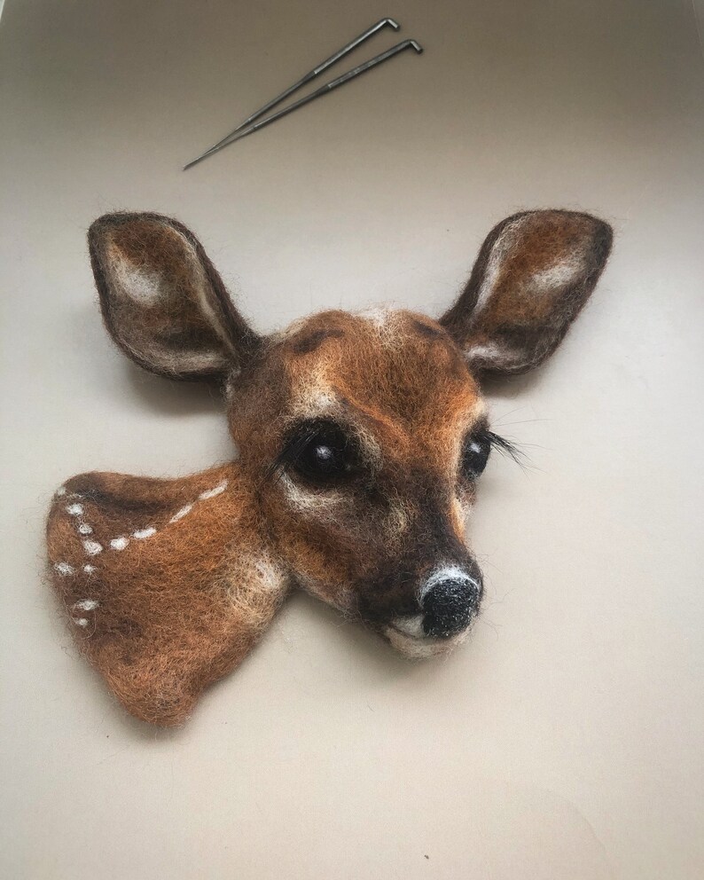 Toy Head Deer Wool needle felted brooch miniature sculpture Etsy