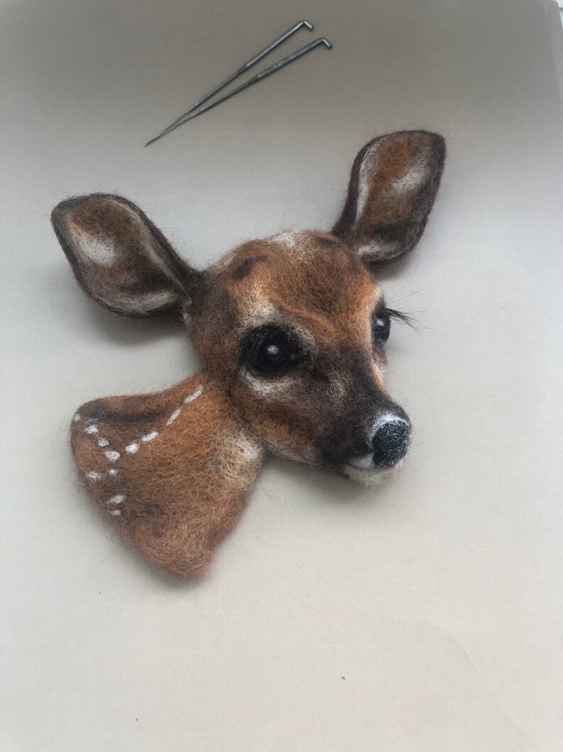 Toy Head Deer Wool needle felted brooch miniature sculpture Etsy