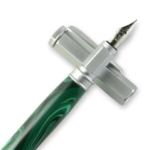 Malachite TruStone Magnetic Vertex Brushed Satin Fountain or Rollerball Pen image 3