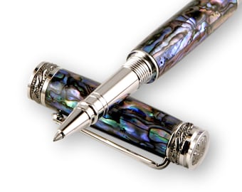 Abalone Shell Auckland Jr Gunmetal & Chrome Fountain or Rollerball Pen