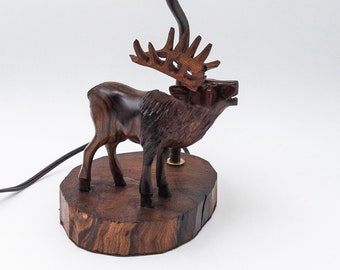 Desert Ironwood Elk Table Lamp carving