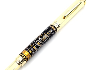 Genuine Black Circuit Board Gold Fountain or Rollerball Magnetic Vertex Pen