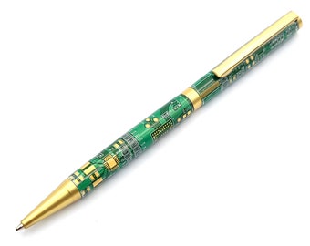 Genuine Green Circuit Board Antique Brass Slimline Ballpoint Twist Pen