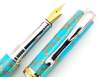 Gold Web Turquoise TruStone Statesman Jr Pluma estilográfica o roller de oro de 22 quilates y rodio