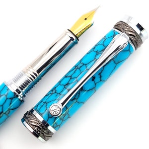 Black Web Turquoise TruStone Majestic Jr Gunmetal & Chrome Fountain or Rollerball Pen