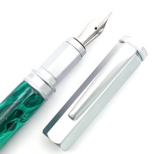 Malachite TruStone Magnetic Vertex Brushed Satin Fountain or Rollerball Pen Fountain