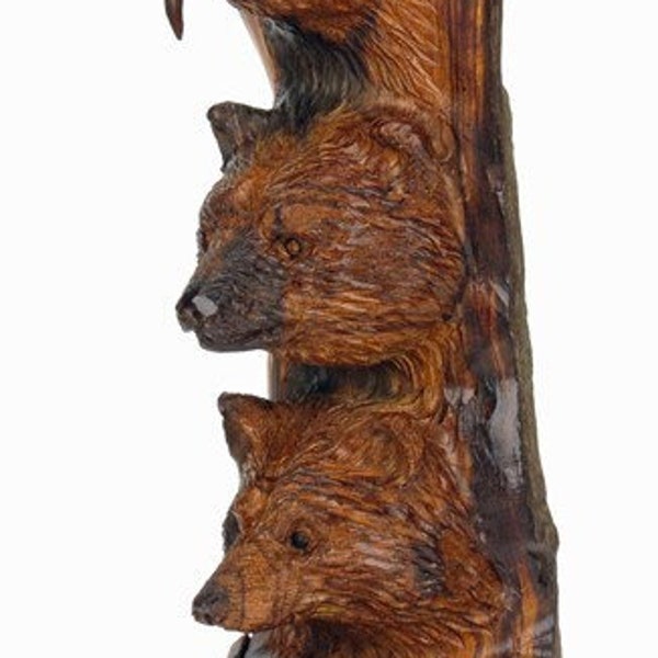 Desert Ironwood Eagle-Bear-Wolf Totem carving