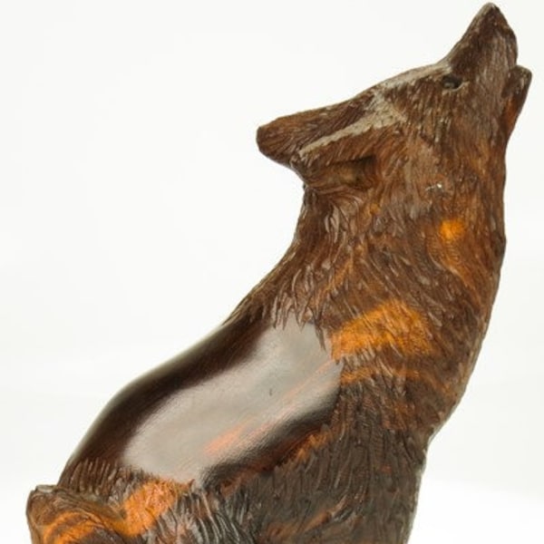 Desert Ironwood Detailed Sitting Wolf carving