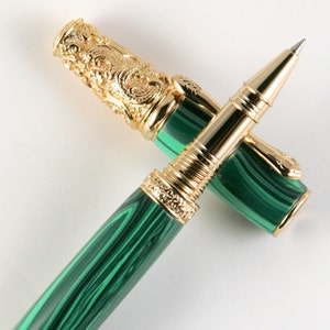 Penna stilografica o roller in oro 24kt vittoriano TruStone Malachite