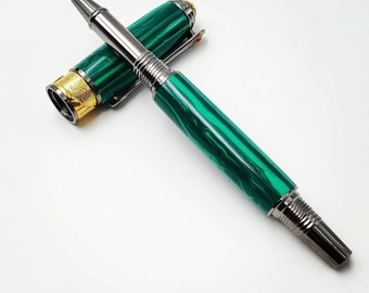 Broadwell Art Deco Black TN and 22 kt Gold Rollerball Pen in stabilized dyed black and yellow Box Elder