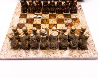 Handcrafted Chess Set Fossil & Red Onyx - Etsy