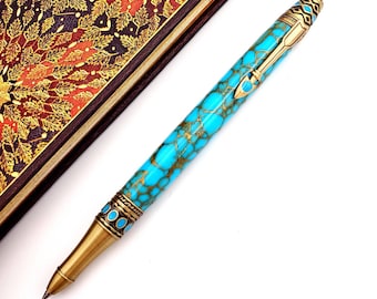 Turquoise Web TruStone Southwest Mesa Antique Brass Twist Pen