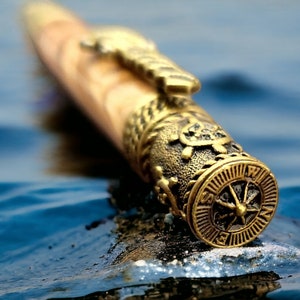 Bethlehem Olive Wood Nautical Antique Brass Twist Pen