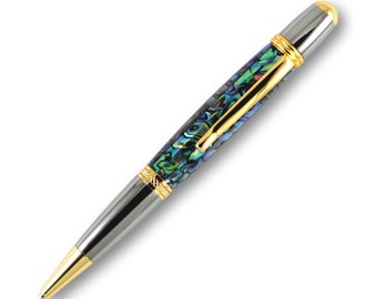 Bolígrafo de concha de abulón (nácar) de titanio negro Sierra y titanio dorado