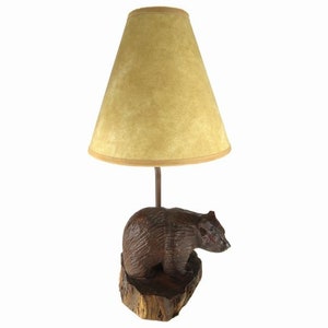 Desert Ironwood Bear on Base Table Lamp carving