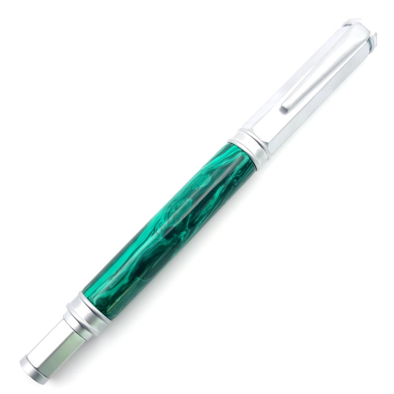 Malachite TruStone Magnetic Vertex Brushed Satin Fountain or Rollerball Pen image 4