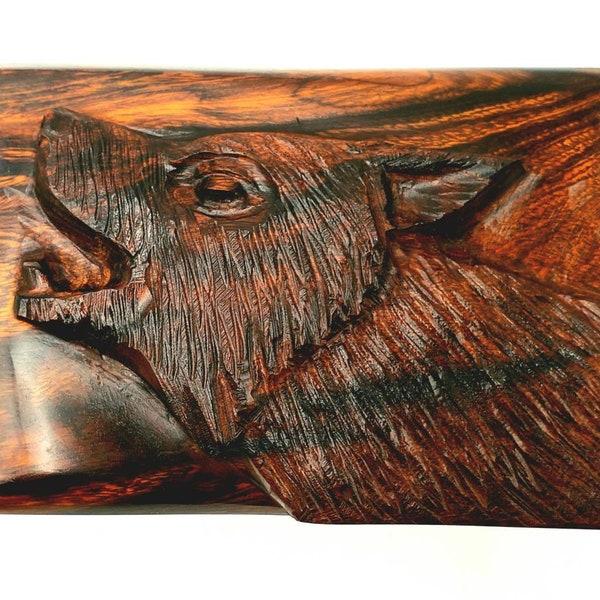 Desert Ironwood Wolf Box carving