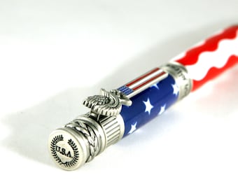 Stars & Stripes American Patriot Antique Pewter Twist Pen