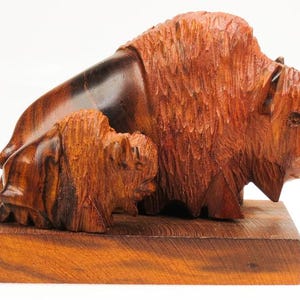 Desert Ironwood Buffalo with Baby carving - bison
