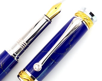 Lapis Lazuli TruStone Majestic Jr 22k Gold & Chrome Fountain or Rollerball Pen