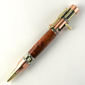 Amboyna Burl Steampunk Bolt Action Pluma de cobre antiguo y latón antiguo