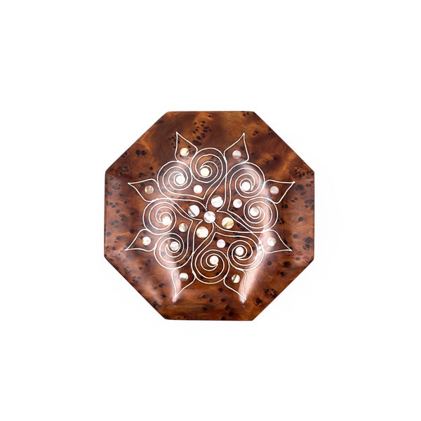 Thuya Burl Hinged Octagonal Box with Mother of Pearl Inlay, two sizes
