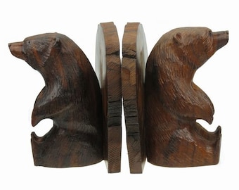 Desert Ironwood Sitting Bears Bookends carving