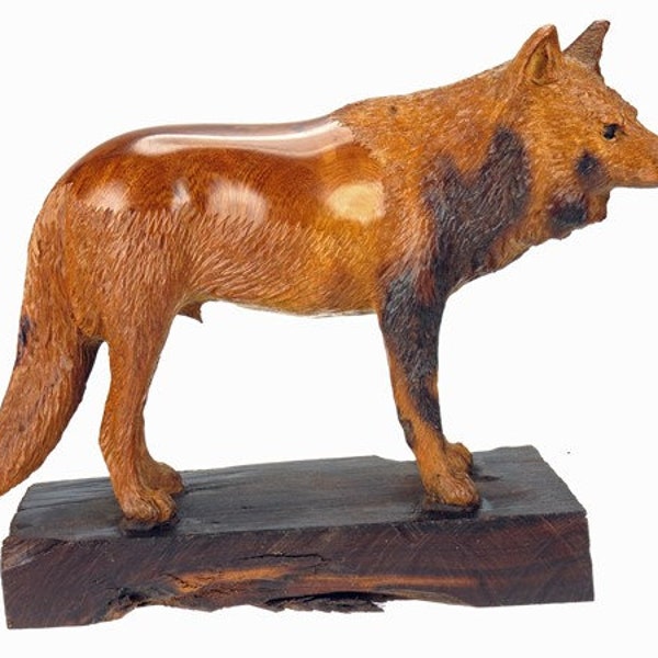 Desert Ironwood Detailed Wolf carving on base