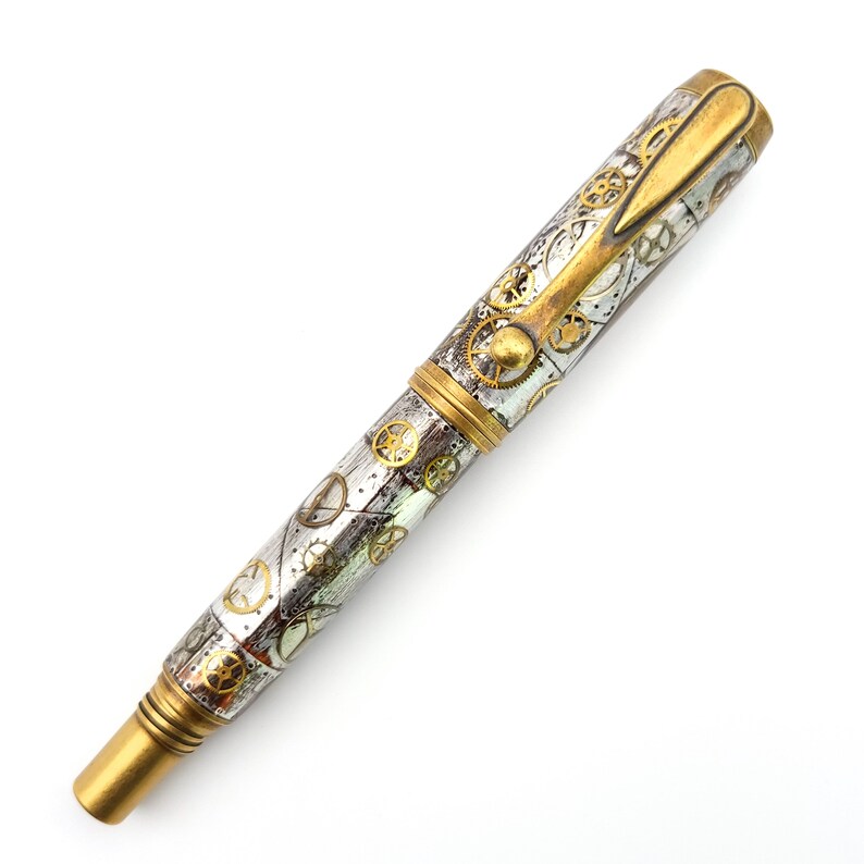 Genuine Watch Parts Steampunk George Jr Antique Brass Fountain or Rollerball Pen image 3