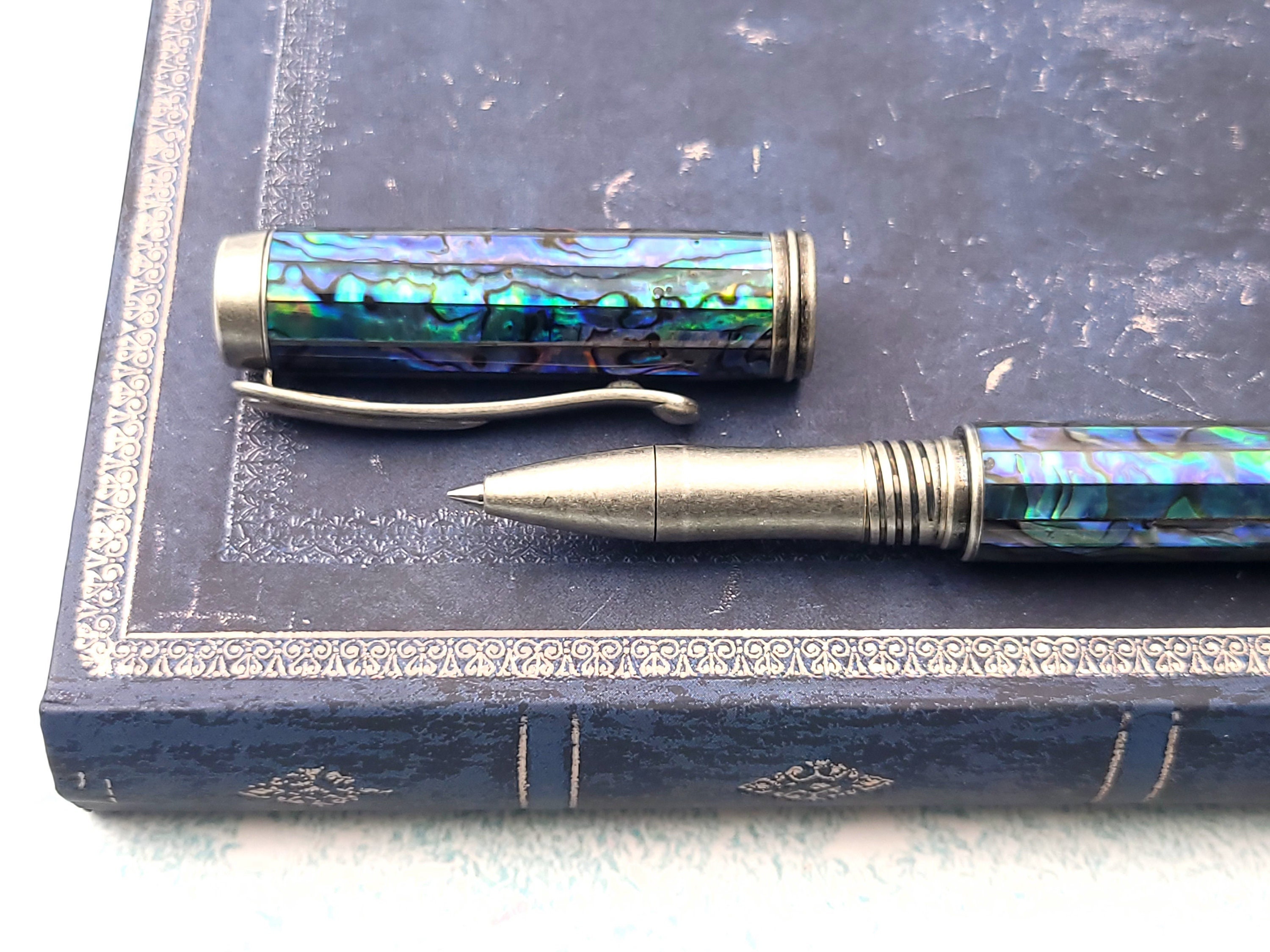 Ashhurst Abalone Shell Rollerball Pen in Antique Brass