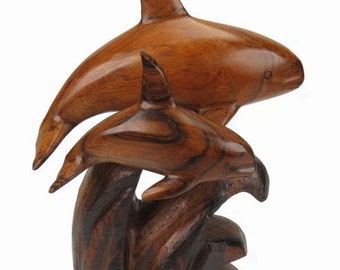 Desert Ironwood Orca with Baby on Base carving