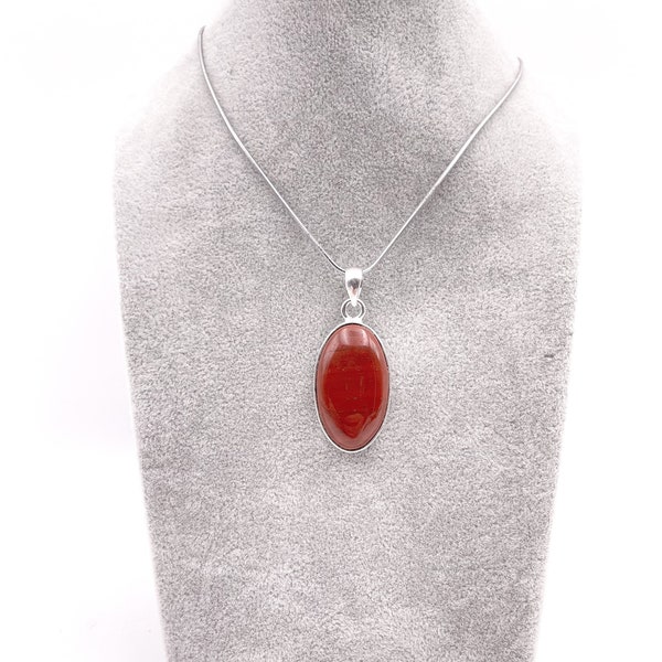 Natural Stone Red Jasper Pendants with Optional Sterling Silver Snake Chain
