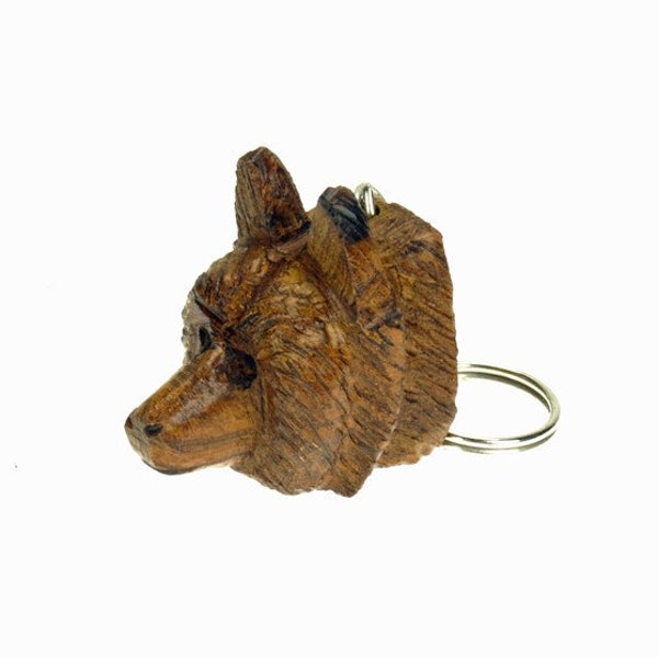 Desert Ironwood Wolf Head Keychain - 2 Inches carving