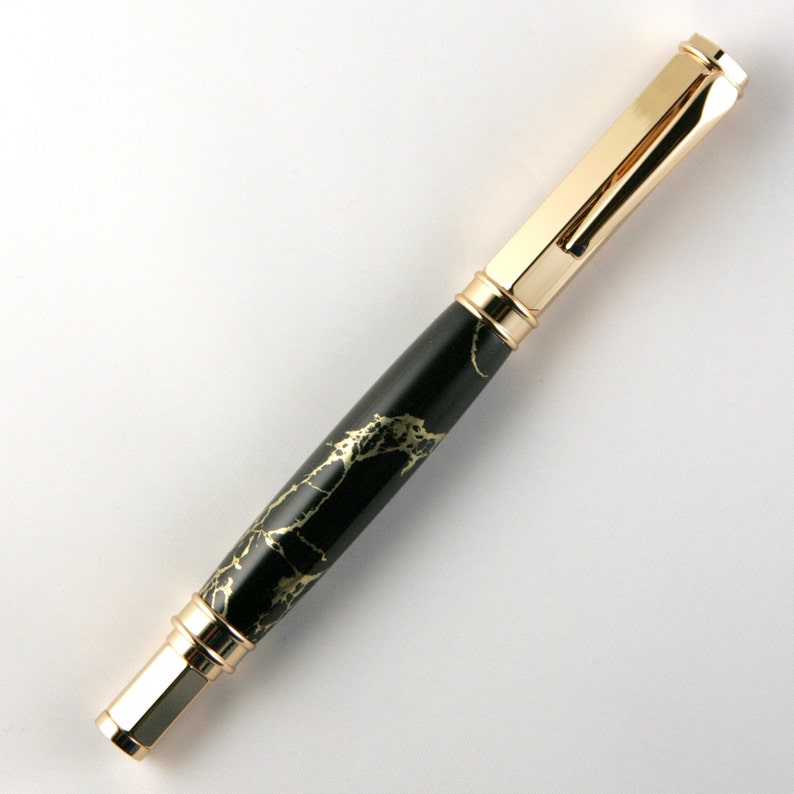 Black with Gold Matrix TruStone Magnetic Vertex 24kt Gold Rollerball Pen image 2