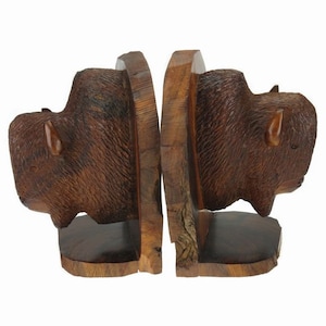 Desert Ironwood Buffalo Head Bookends carving - bison
