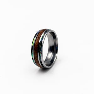 8mm Abalone Shell and Koa Wood Tungsten Ring