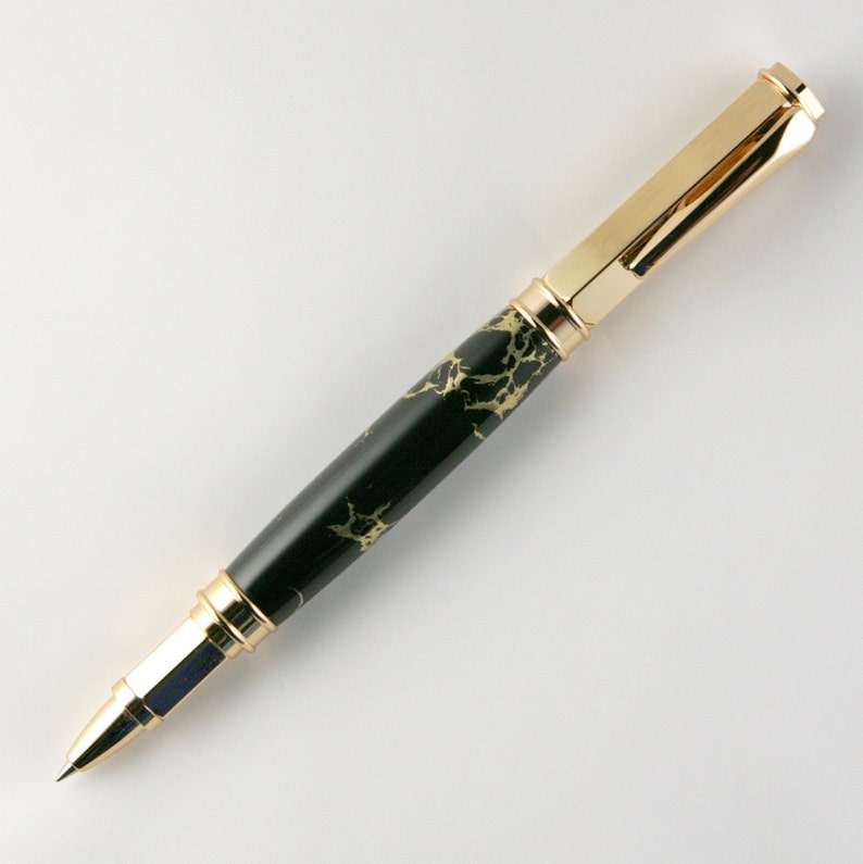 Black with Gold Matrix TruStone Magnetic Vertex 24kt Gold Rollerball Pen image 3